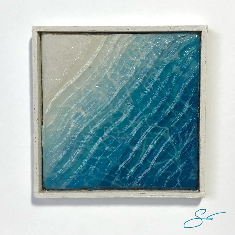 Original Mixed Media Beach Painting + Frame (Miniature)